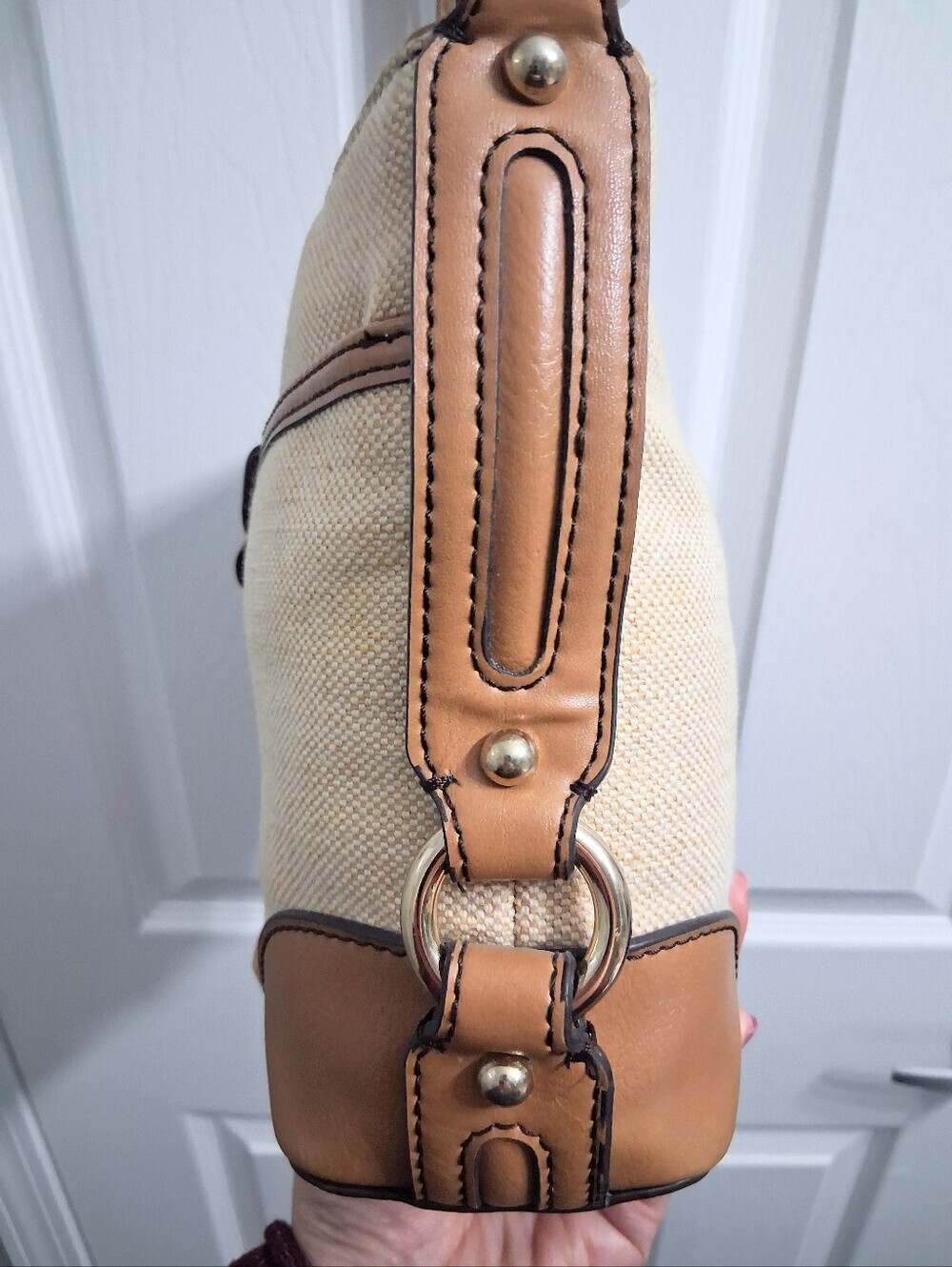 Vintage Etienne Aigner Tweed Shoulder Bag Beige Brown Classic Canvas Purse - Picture 7 of 15